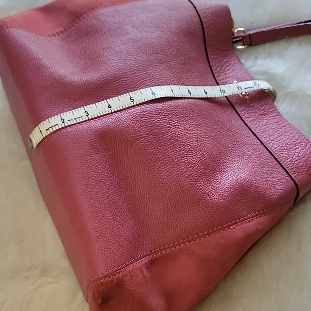 COACH Lexy Large Pink Rose Pebbled Leather‎ Suede Double Handle Shoulder Bag